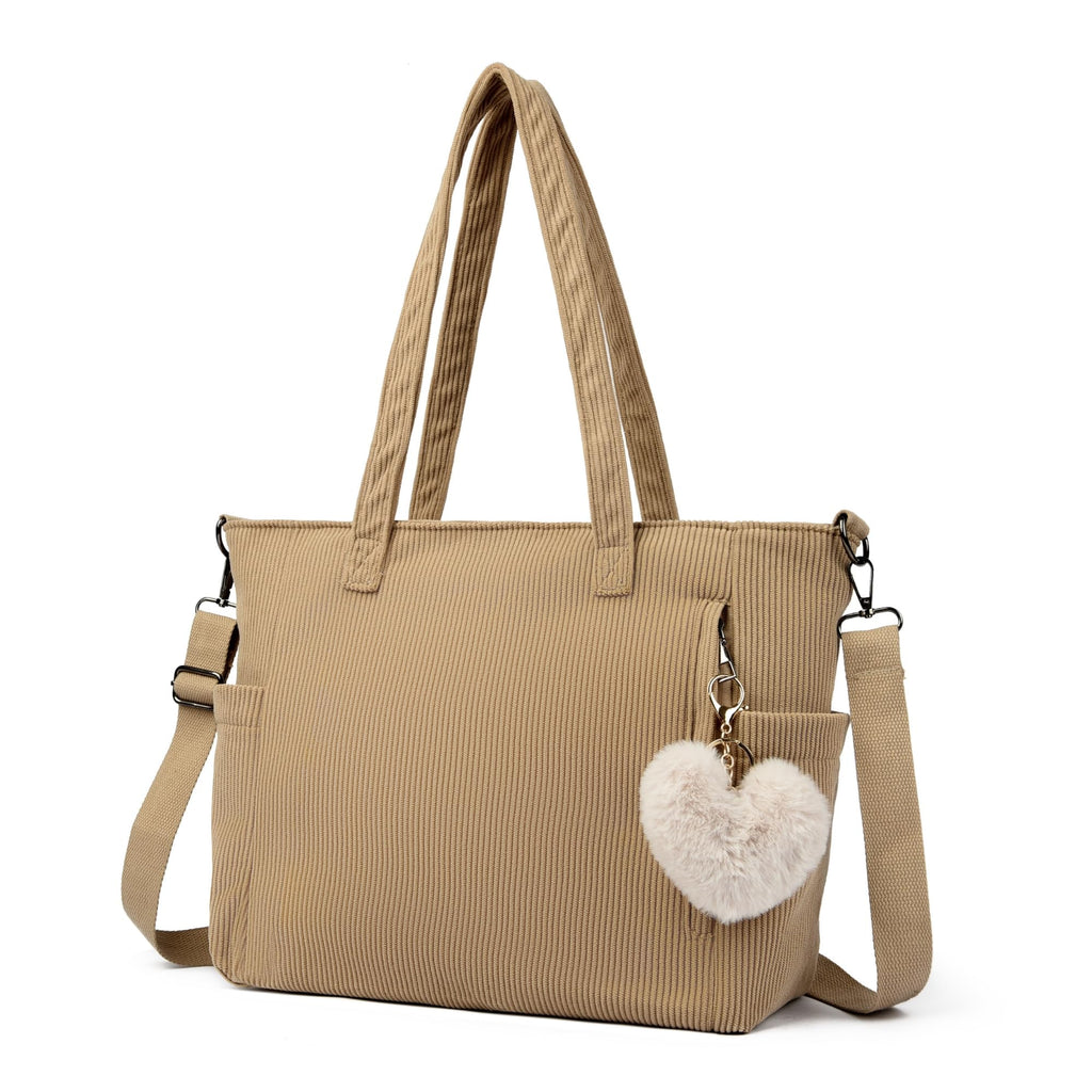 Makukke Corduroy Totes Bag Women - Shoulder Hobo Bag Handbags Crossbody Bag Big Capacity Shopping Purses (Khaki#1)
