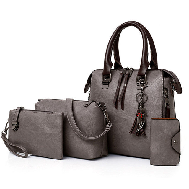 Luxury Women’s Leather Handbag & Wallet 4-Piece Set