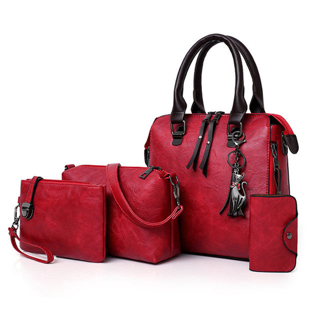 Luxury Women’s Leather Handbag & Wallet 4-Piece Set