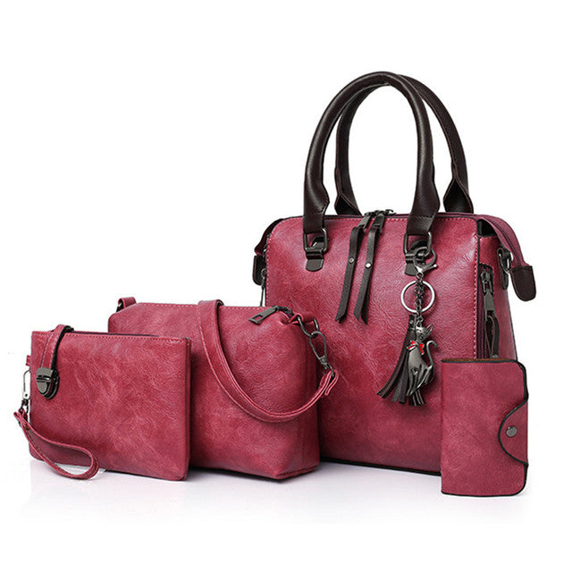 Luxury Women’s Leather Handbag & Wallet 4-Piece Set