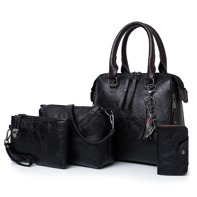 Luxury Women’s Leather Handbag & Wallet 4-Piece Set