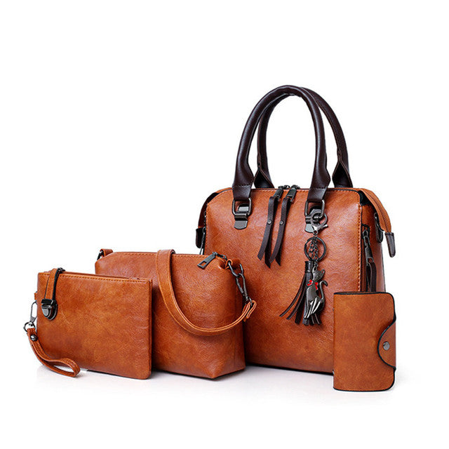 Luxury Women’s Leather Handbag & Wallet 4-Piece Set