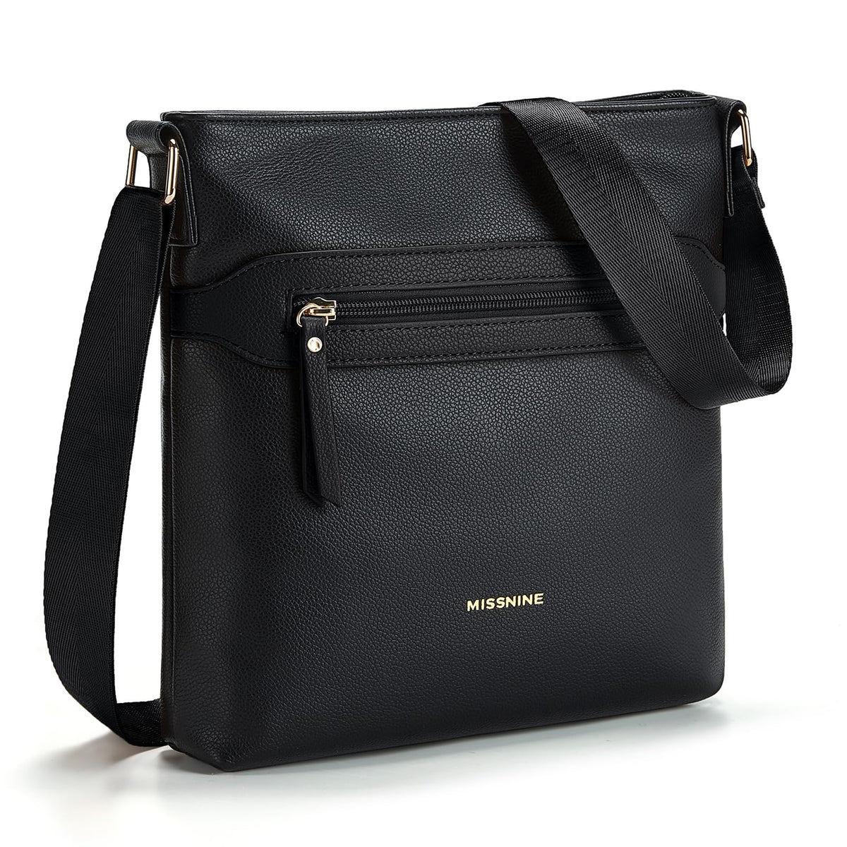 Missnine Crossbody Bags for Women Multi Pocket Purses Soft Leather Medium Shoulder Handbags with Adjustable Strap (Simple Black)